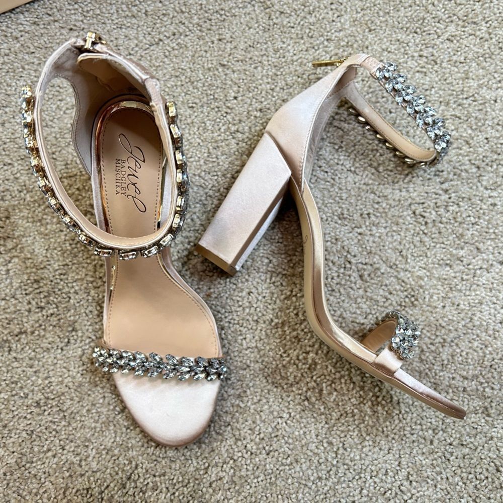 JEWEL BADGLEY MISCHKA Champagne Bronwen Block Heel Evening Sandals